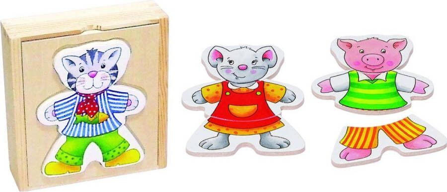 Goki Vormenpuzzel Vrolijke Dieren Junior 14 Cm Hout 18 Stukjes