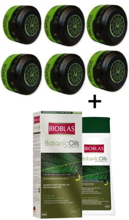 Gold style Fibre Aqua Green Web Pomade Styling Wax 4 900ML Haar wax Mannen Styling Wax + Bioblas Shampoo voor beschadigd en droog haar 360 ml