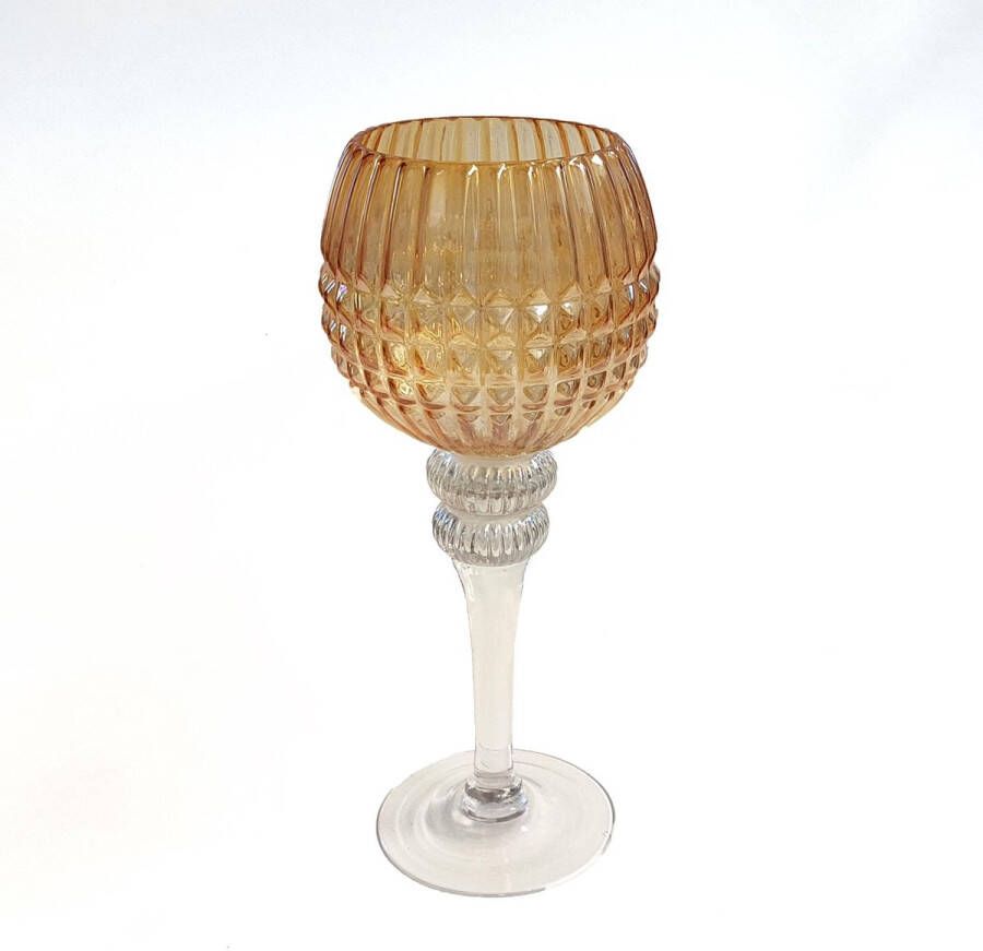 Goldbach windlicht glas oker oranje 30cm hoog