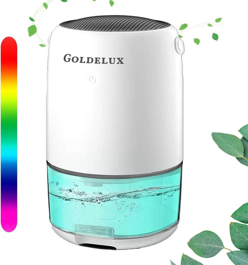 Goldelux Luchtontvochtiger Extreem Stil Luchtreiniger Dehumidifier Grote Watertank 1100ml verlichting 7 kleuren Voor huis kamer badkamer & kelder