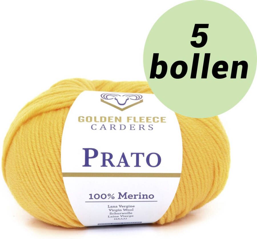 Golden Fleece yarn 5 bollen breiwol geel (808) 100% merino wol s Prato orangey