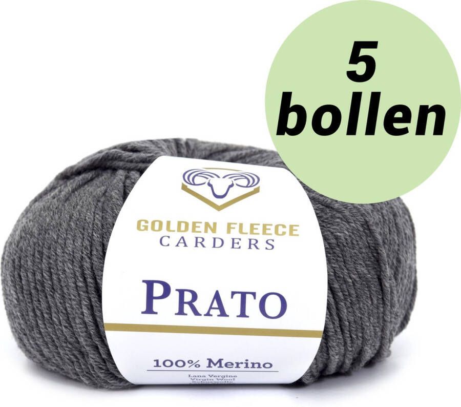Golden Fleece yarn 5 bollen breiwol grijs (822) 100% merino wol s Prato greyish