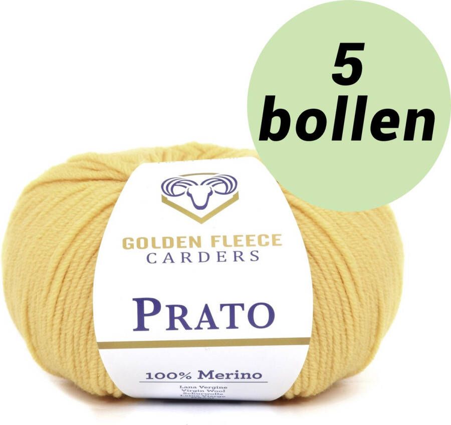 Golden Fleece yarn 5 bollen breiwol Zacht geel (802) 100% merino wol s Prato yellowish