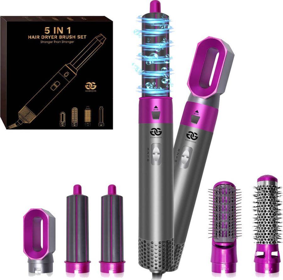 Golden Goods Airstyler Krultang 5 in 1 Multistyler Volume Föhnborstel Hairwrap Met 5 opzetstukken Föhn 2024 Purple Grey Edition