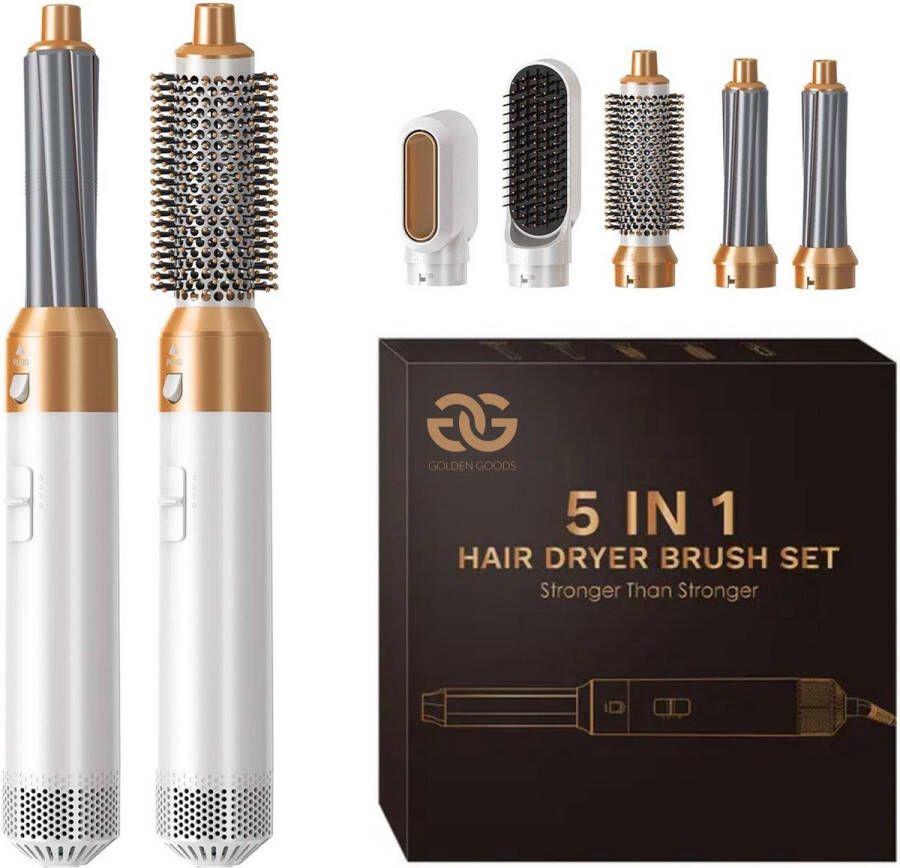 Golden Goods Krultang 5 in 1 Luxe Multistyler Haardroger Stijltang Multifunctionele Föhn 5 opzetstukken Alternatief Dyson Airwrap Föhnborstel Airstyler White Gold edition