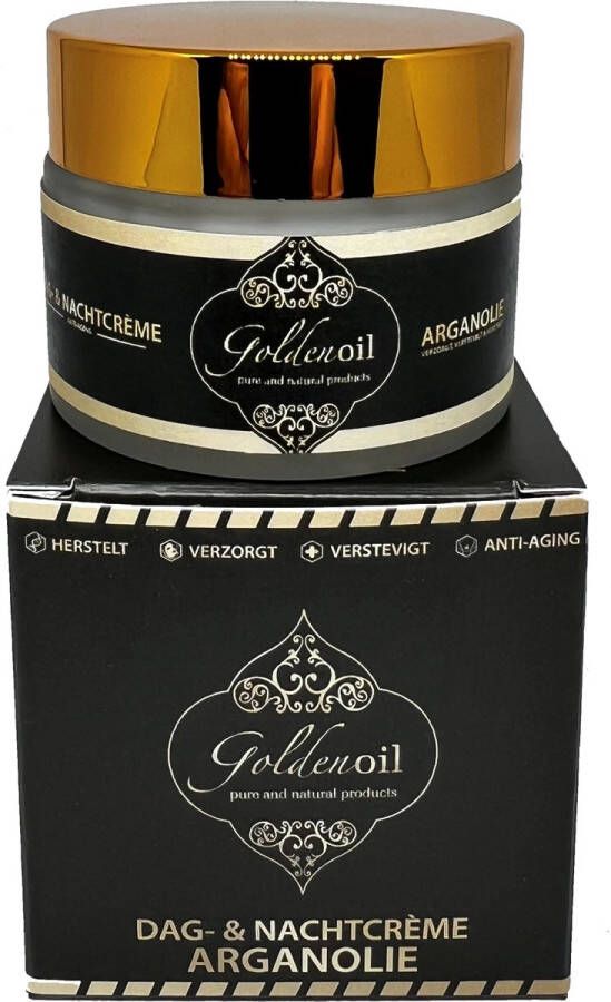 GoldenOil Dag en Nachtcrème met pure Arganolie Anti- Aging hydraterend dagcreme Anti rimpel voedend herstellend verstevigend nachtcreme kalmerende werking dagelijkse gezichtsverzorging geschikt voor droge huid Sinterklaas cadeau