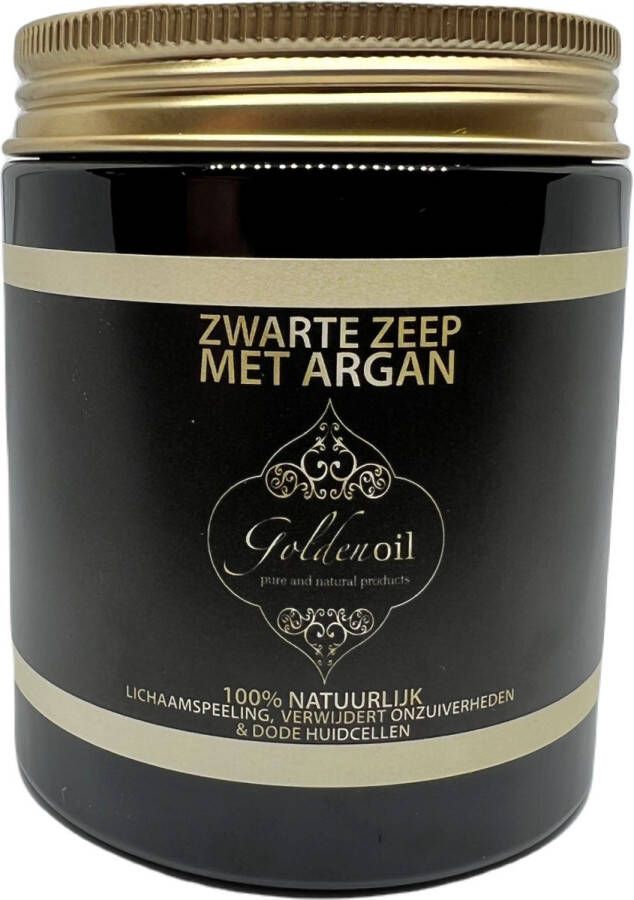 GoldenOil Zwarte Zeep met Argan savon noir bodyscrub Arganolie 100% natuurlijk diepreinigend Lichaamspeeling Kalmerend Beschermend Zwarte zeep Marokkaanse Sinterklaas cadeau