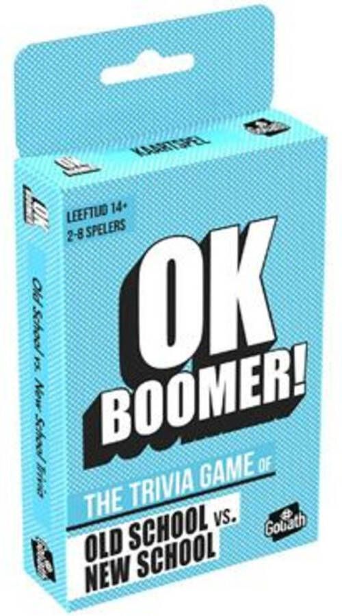 Goliath OK Boomer! pocket versie kaartspel the trivia game of old school vs. new school eco friendly