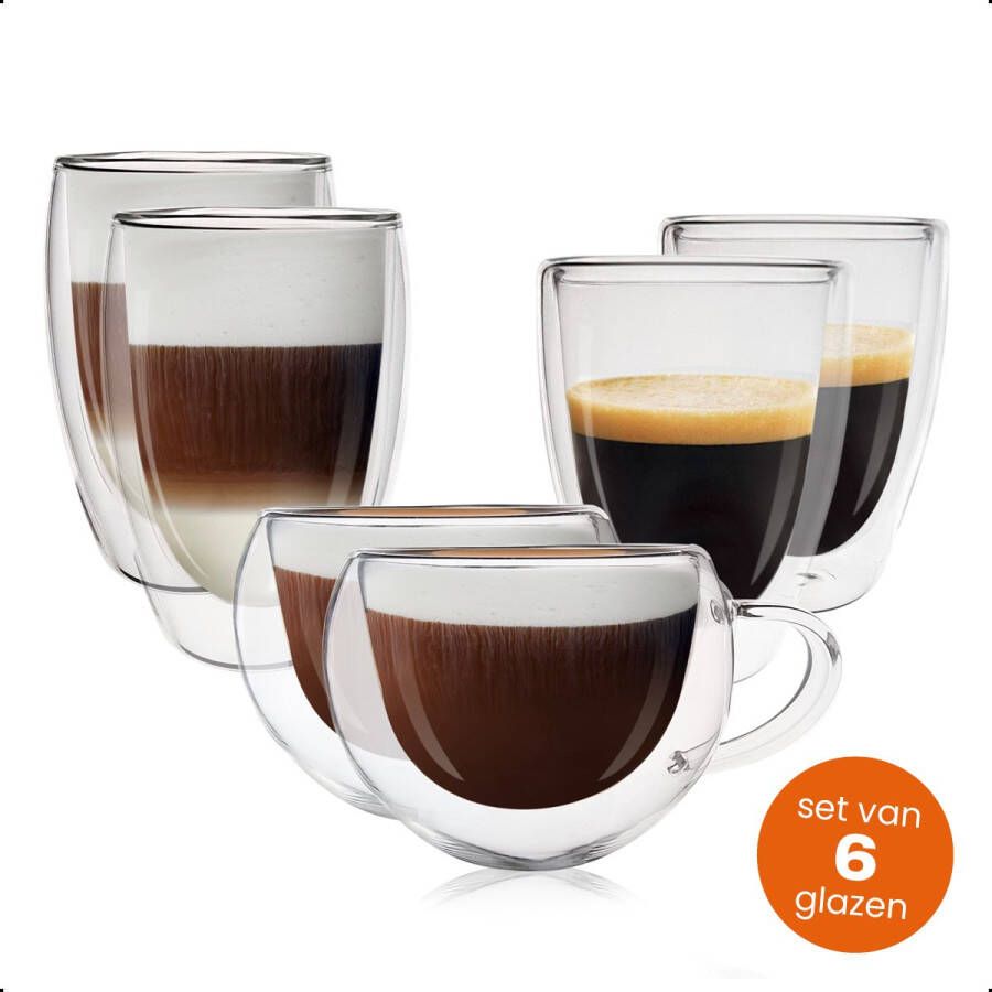 Goliving Dubbelwandige Koffieglazen koffiekopjes Kopjes Glazen Theeglazen Latte Macchiato Cappuccino Set Van 6