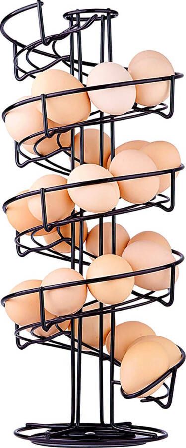 Goliving Eierrek – Eierhouder – Eiermand – Eieren bewaren – Draaibaar – Ruimtebesparend – RVS – Maximaal 39 eieren – Zwart