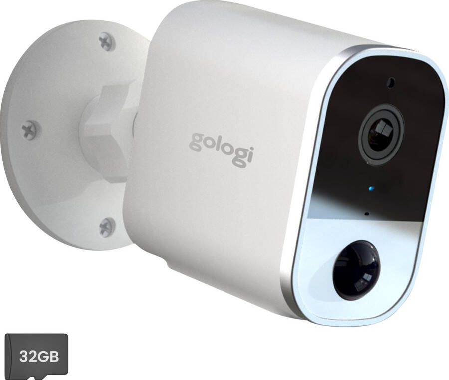 Gologi draadloze camera op accu Beveiligingscamera Met nachtzicht WiFi camera Security camera Oplaadbaar Nederlandstalige app 32GB SD-kaart Wit