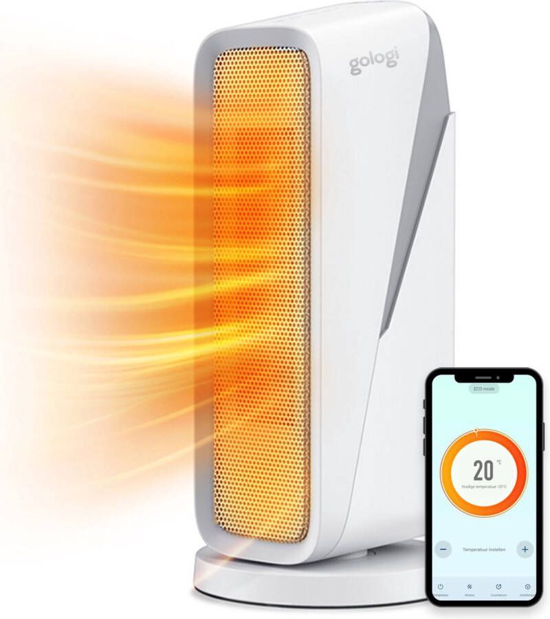 Gologi ventilatorkachel met thermostaat Kachel elektrisch Verwarming Heater Werkt met app en touch bediening 1500W