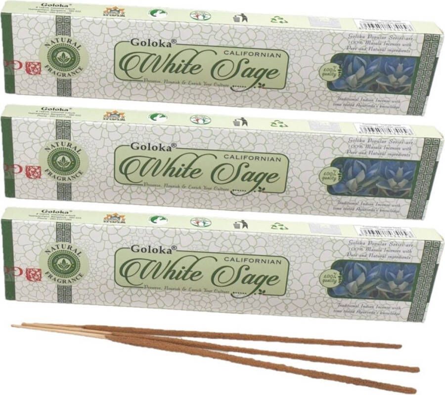 Goloko 3x pakjes wierook Witte Salie geur met 20 stokjes Huis reinigen en zuiveren van slechte energie