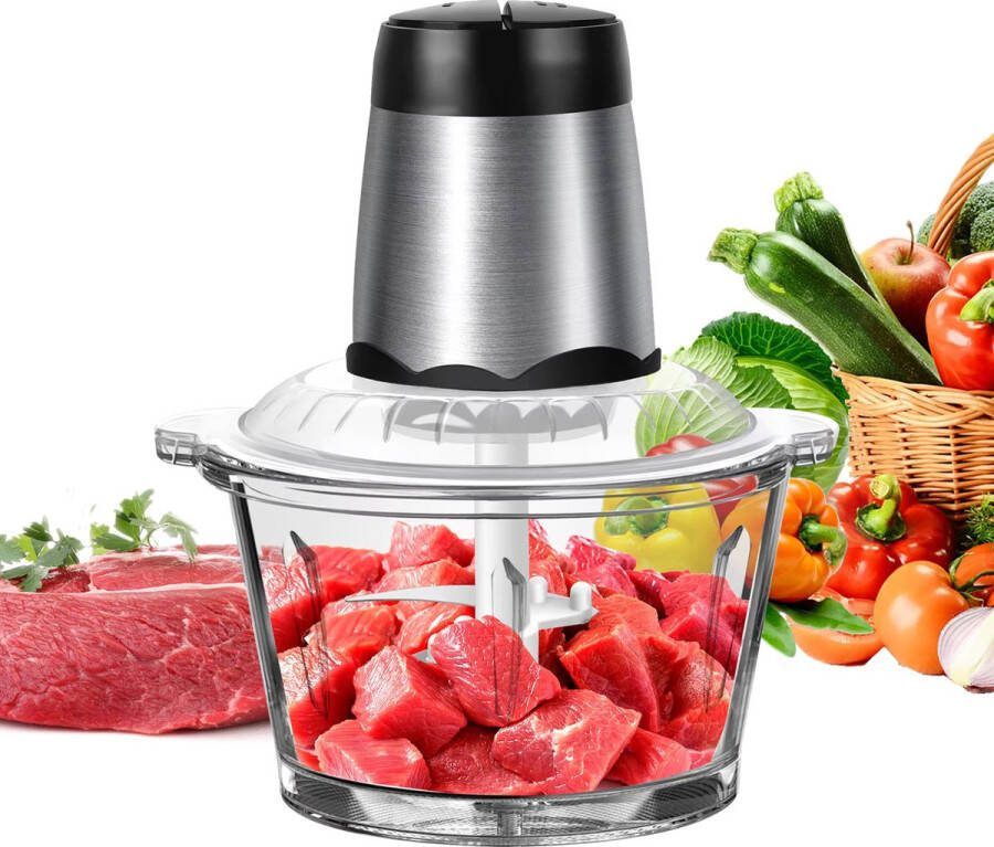 GoMyShop.nl 2L Elektrische Keukenmachine Blender Vleesmolen – Groentesnijder – Kleine Keukenmachine – Vleesmolen – Mixer – Elektrische Keukenmachine met 2 Snelheden