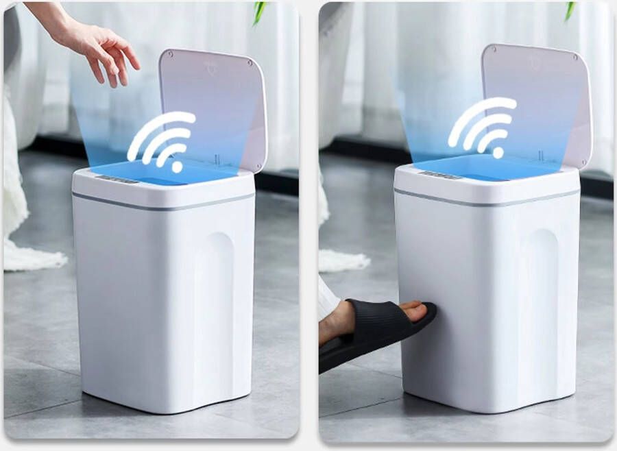 GoMyShop.nl Prullenbak 16L liter- Slimme Sensor Prullenbak – Handsfree Afvalbak voor de Badkamer Kantoor – Woonkamer Wit