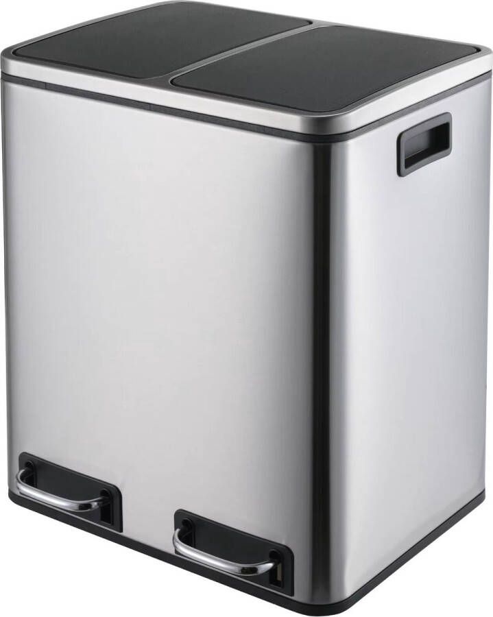 GoMyShop.nl Prullenbak 30L liter Keukenprullenbak 2x15L Roestvrijstalen Vuilnisbak – Met Dubbele Compartimenten Pedaalbediening Open Deksel en Zachte Sluiting Zilver