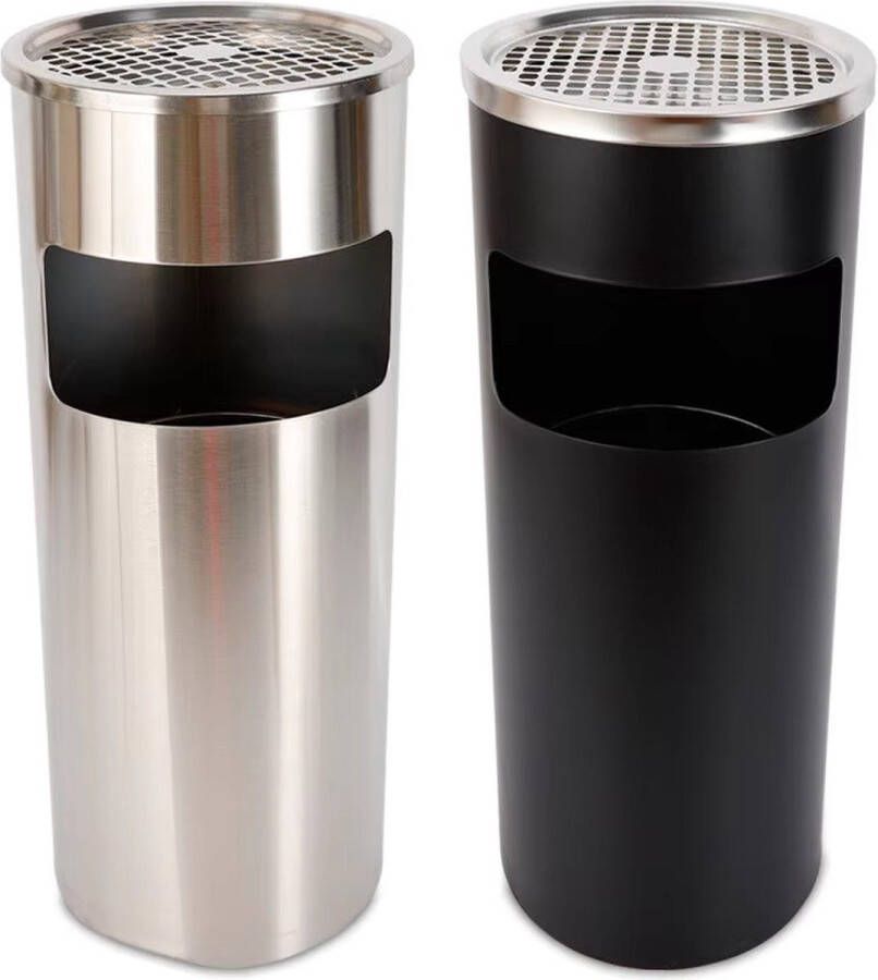 GoMyShop.nl Prullenbak 30L liter RVS Prullenbak met Asbak – Hotel Kantoor en Thuisgebruik – 62CM Hoog – Verticale Vuilnisbak Zilver