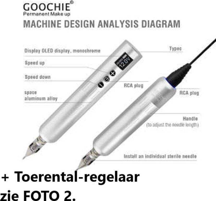 Goochie Permanente Make-Up Pen + Extra toerental-regelaar – Draadloos + Bedraad – Permanente Make-Up Machine Powderbrowse – Hairstroke – wenkbrauwen – Lippen – Eyeliner Pmu