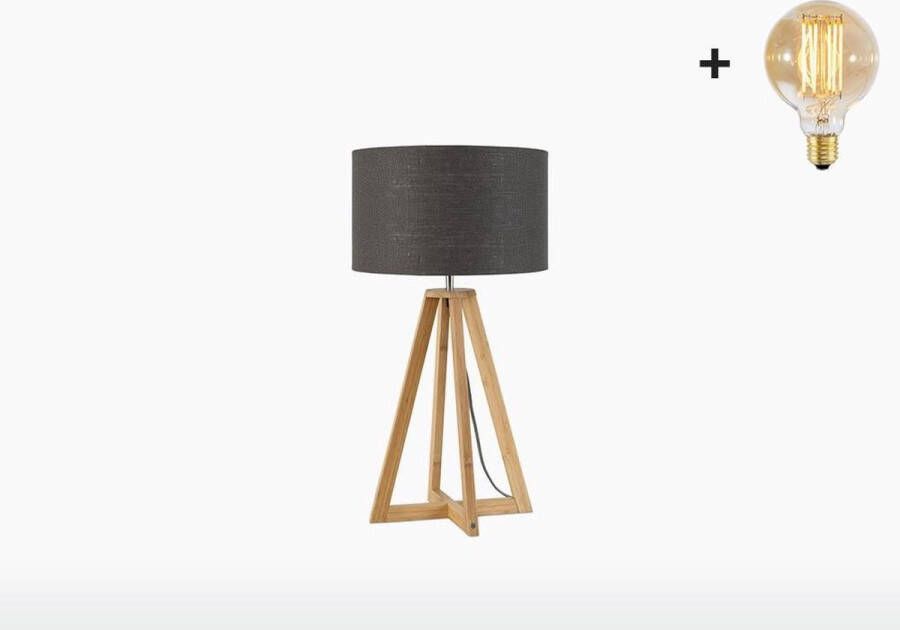GOOD&MOJO Good & Mojo Tafellamp – EVEREST – Bamboe linnen Product Kleur: Donker grijs Product Met gloeilamp: Nee