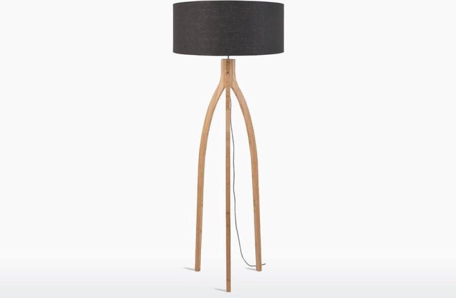 GOOD&MOJO Vloerlamp Annapurna Donkergrijs Bamboe Ø60cm Scandinavisch Bohemian Staande lamp voor Woonkamer Slaapkamer