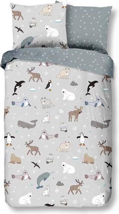 Good Morning Kinder Dekbedovertrek Flanel Arctic grijs 140x200 220cm