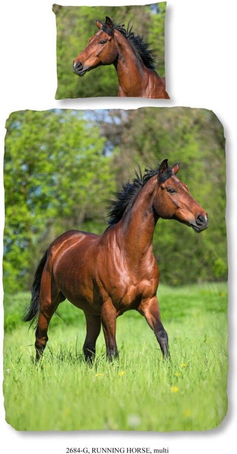 Good Morning Bruin paard Dekbedovertrek Eenpersoons 140x200 220 cm + 1 kussensloop 60x70 cm Multi kleur