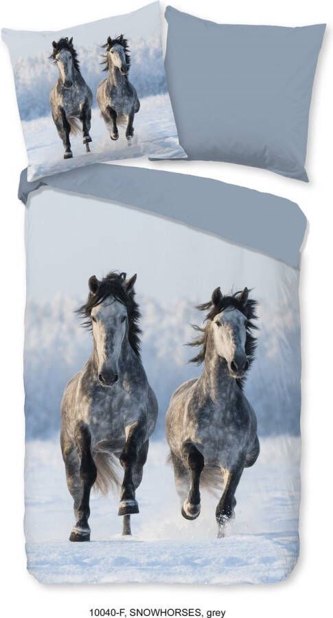 Good Morning Kinder Dekbedovertrek Flanel Snowhorses grey 140x200 220cm