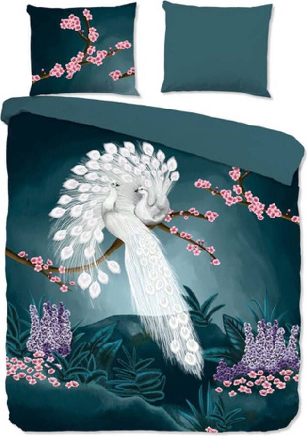 Good morning Tweezijdig te gebruiken overtrekset Genesis 100% katoen 155x220 2-delig rits omkeerbaar pauw (2-delig)