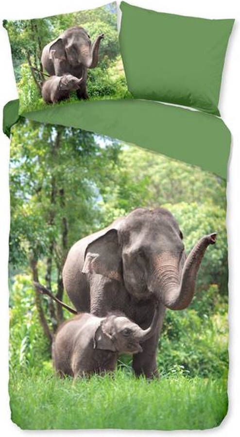 Good Morning Dekbedovertrek Elephants 140x220 kids nr.30754 groen