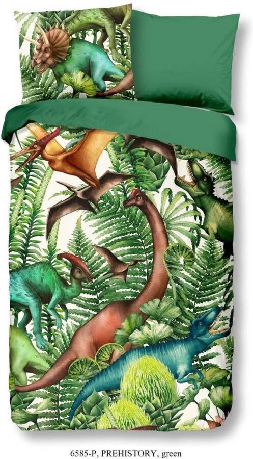 Good morning Kinderovertrekset Prehistoric Katoen 135x200 Rits Omkeerbaar Kind Jongens Dinosaurus Groen (2-delig)