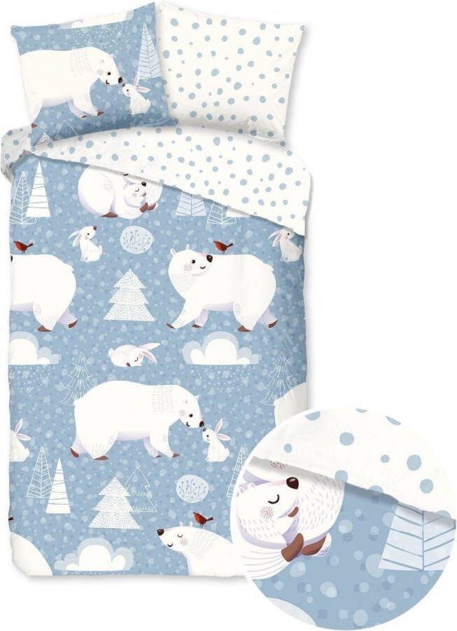 Good Morning Northpole flanel dekbedovertrek Flanel Katoen 1-persoons (140x200 220 cm + 1 sloop) Blue