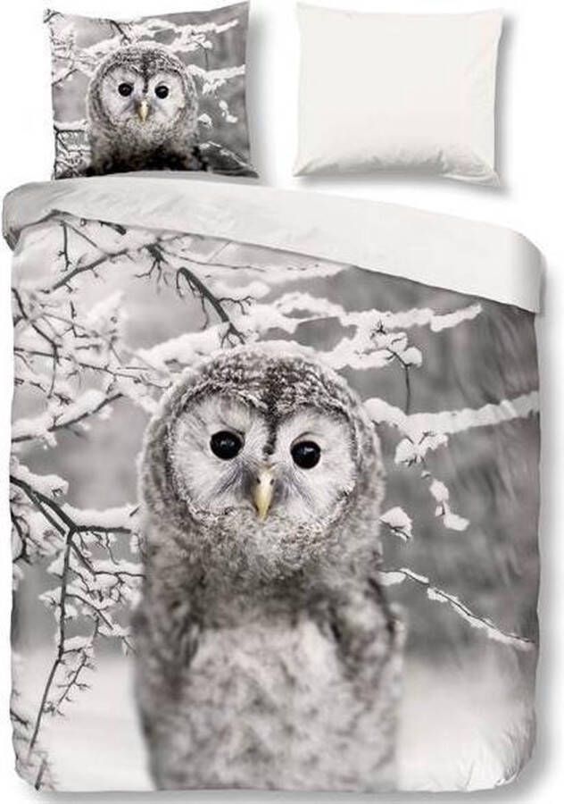 Good Morning Owl Flanel Dekbedovertrek Eenpersoons 140x200 220 cm Grijs
