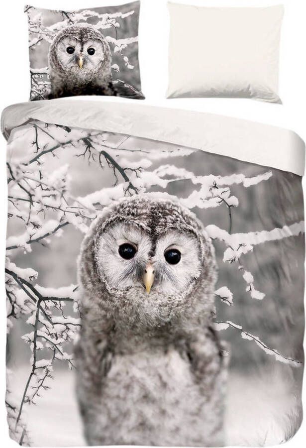 Good Morning Owl Flanel Dekbedovertrek Lits-jumeaux 240x200 220 cm Grijs