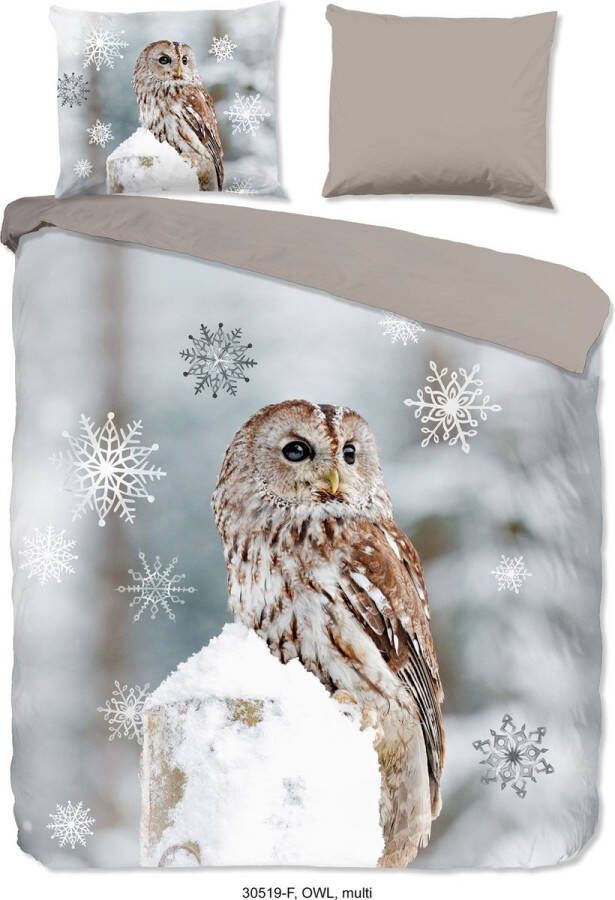 Good Morning Owl Flanel Dekbedovertrek Tweepersoons 200x200 220 cm Grijs