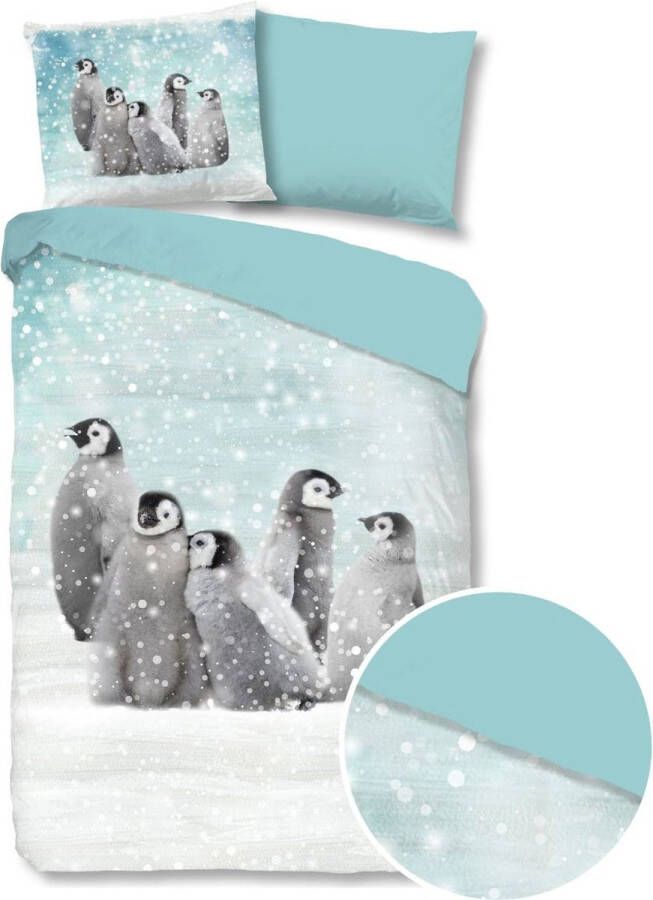 Good Morning Kinder Dekbedovertrek Flanel Pengu blauw 140x200 220cm