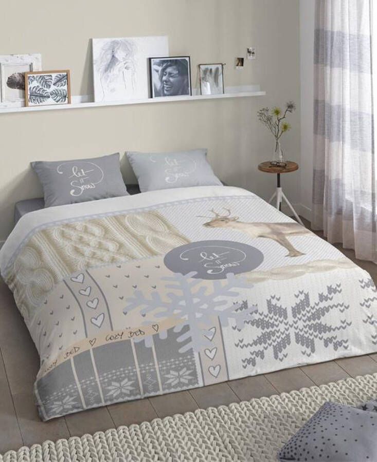 Good Morning Prancer Dekbedovertrek Flanel Tweepersoons 200x200 220 cm Grijs