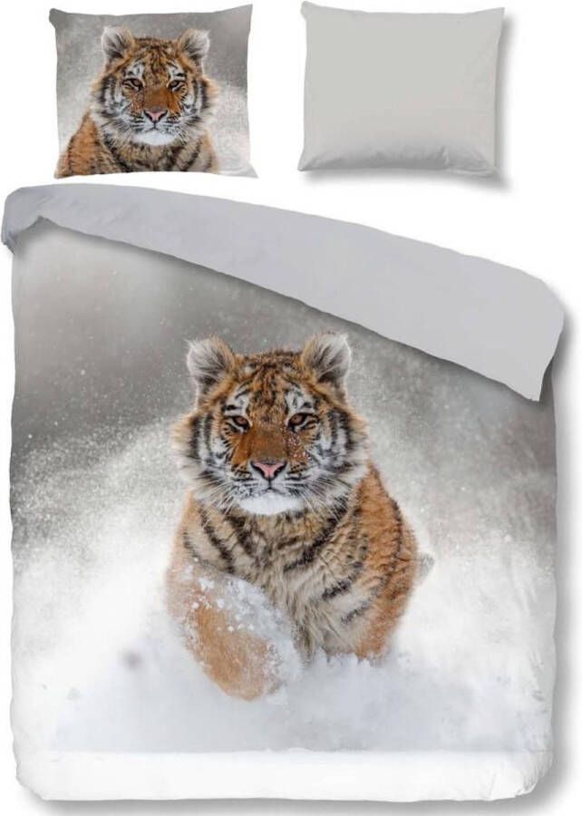 Good Morning Snow Tiger Flanel Dekbedovertrek Lits-jumeaux 240x200 220 cm Grijs