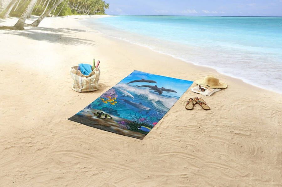 Good morning Strandlaken Andre Microvezel 75x150 Sneldrogend Strand Kind Dolfijn Blauw (1 stuk)