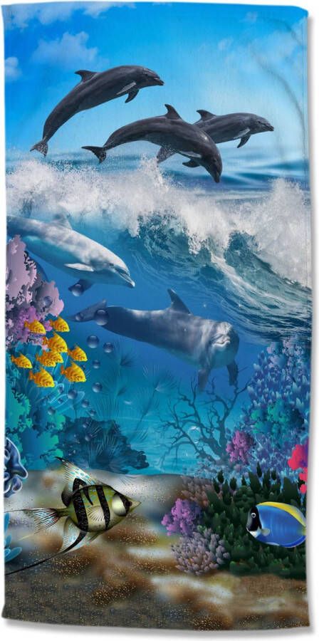 Good morning Strandlaken Andre Microvezel 75x150 Sneldrogend Strand Kind Dolfijn Blauw (1 stuk) - Foto 2