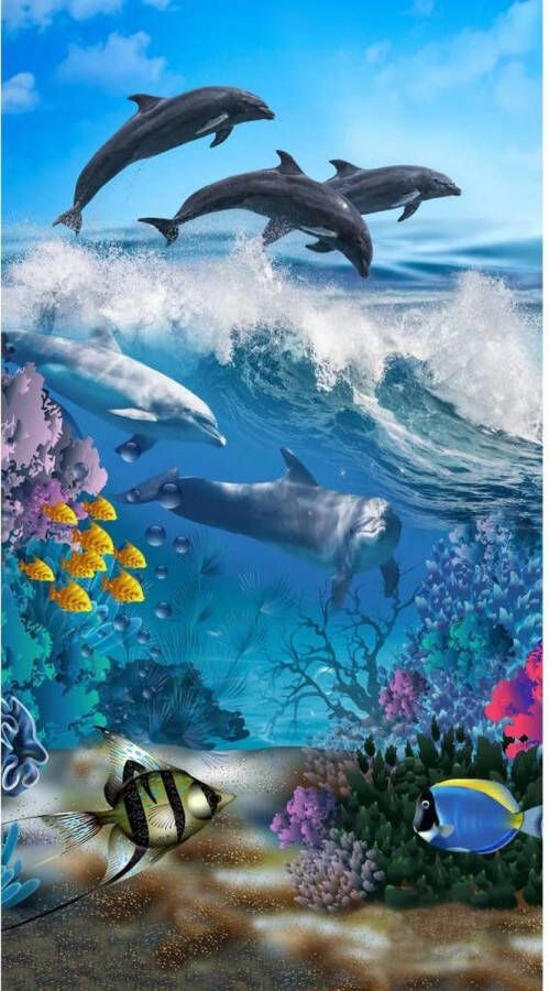 Good morning Strandlaken Andre Microvezel 75x150 Sneldrogend Strand Kind Dolfijn Blauw (1 stuk) - Foto 3