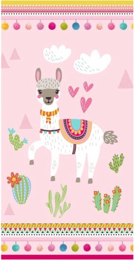 Good morning Strandlaken Lama 100% microvezel 75x150 sneldrogend kind meisje lama roze (1 stuk)