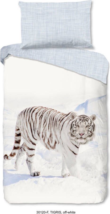 Good Morning Tigris Dekbedovertrek Flanel Eenpersoons 140x200 220 cm Off-white
