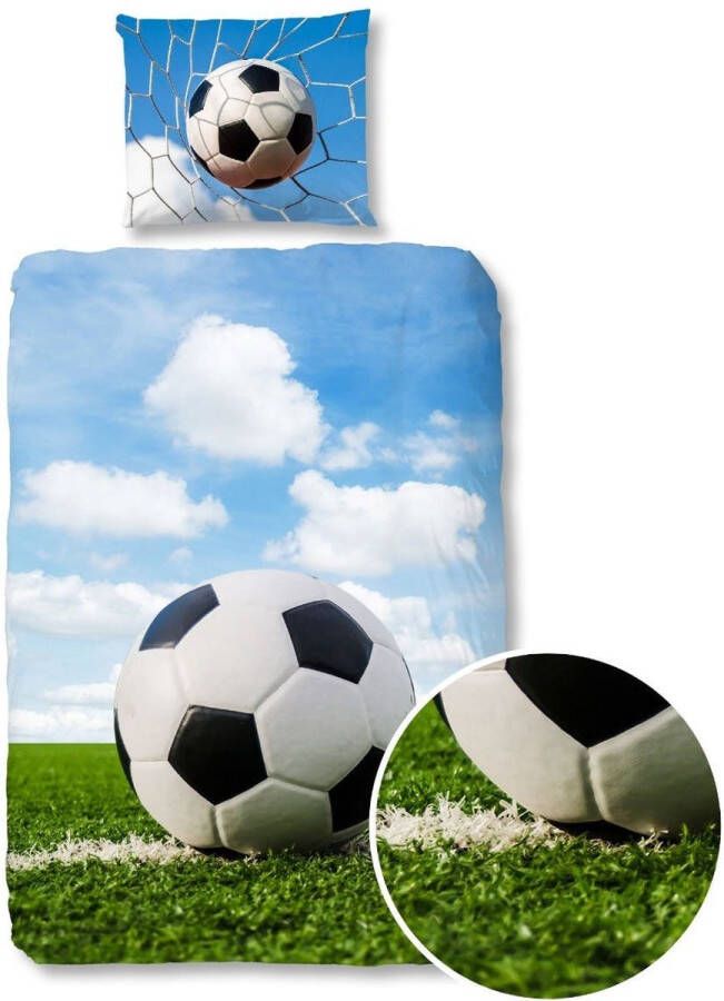 Good Morning Voetbal Flanel Dekbedovertrek Eenpersoons 140x200 220 cm Multi kleur