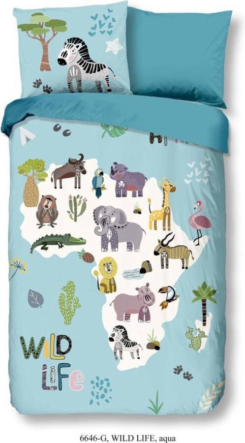 Good Morning Wildlife Dekbedovertrek Eenpersoons 140x200 220 cm + 1 kussensloop 60x70 cm Aqua