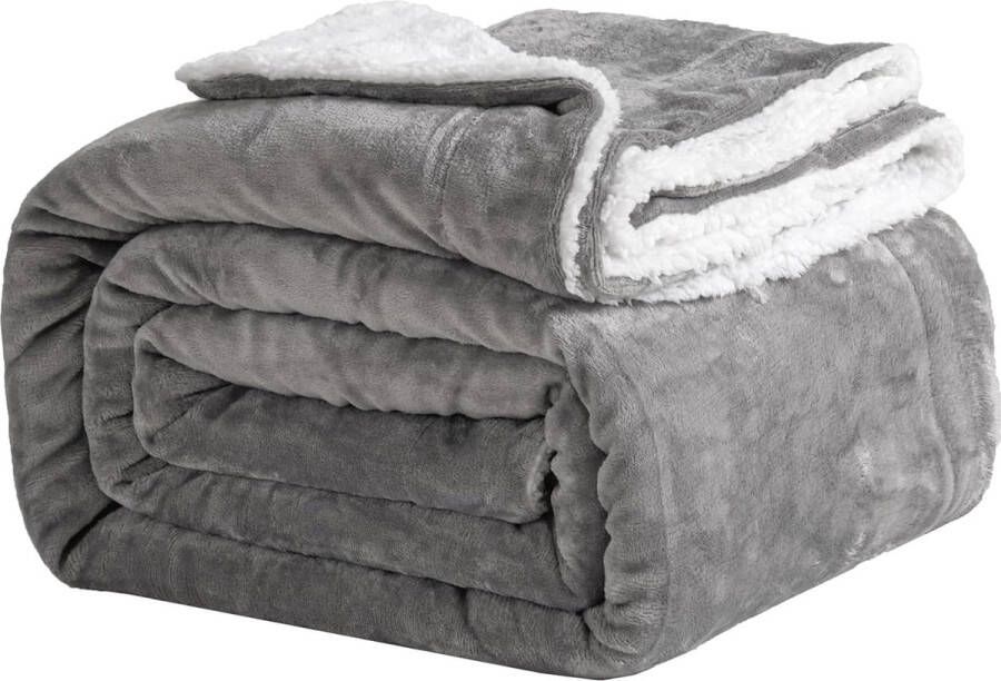 Good Nite Knuffeldeken 130 x 150 cm grijs fleece sherpa-deken bankovertrek warm en zacht voor de winter (grijs 130 x 150 cm)