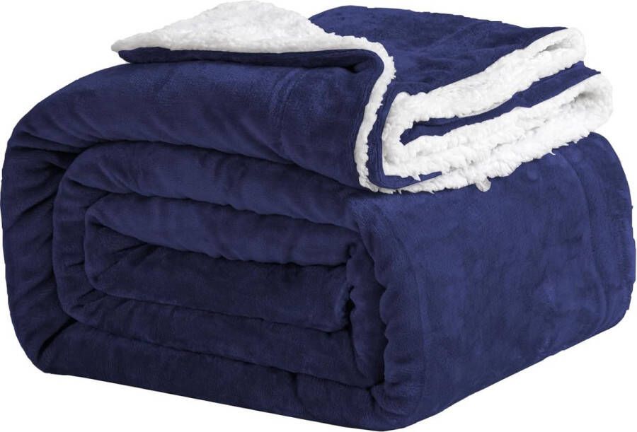 Good Nite Knuffeldeken 150 x 200 cm marineblauw fleece deken sherpa-deken bankovertrek warm en zacht voor de winter (marineblauw 150 x 200 cm)