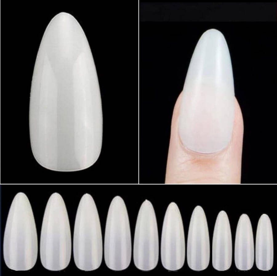 Goodbitz Nageltips 500 stuks Almond lang Nailtips Nepnagels Kunstnagels Plaknagels Nageltips naturel Nagel tips naturel Full cover Nailtips Full cover nageltips 500 stuks Nagel tips acryl Nagel tips