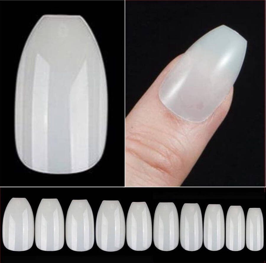 Goodbitz Nageltips 500 stuks Ballerina kort Coffin kort Nailtips Nepnagels Kunstnagels Plaknagels Nageltips naturel Nagel tips naturel ull cover Nailtips Full cover nageltips 500 stuks Nagel tips