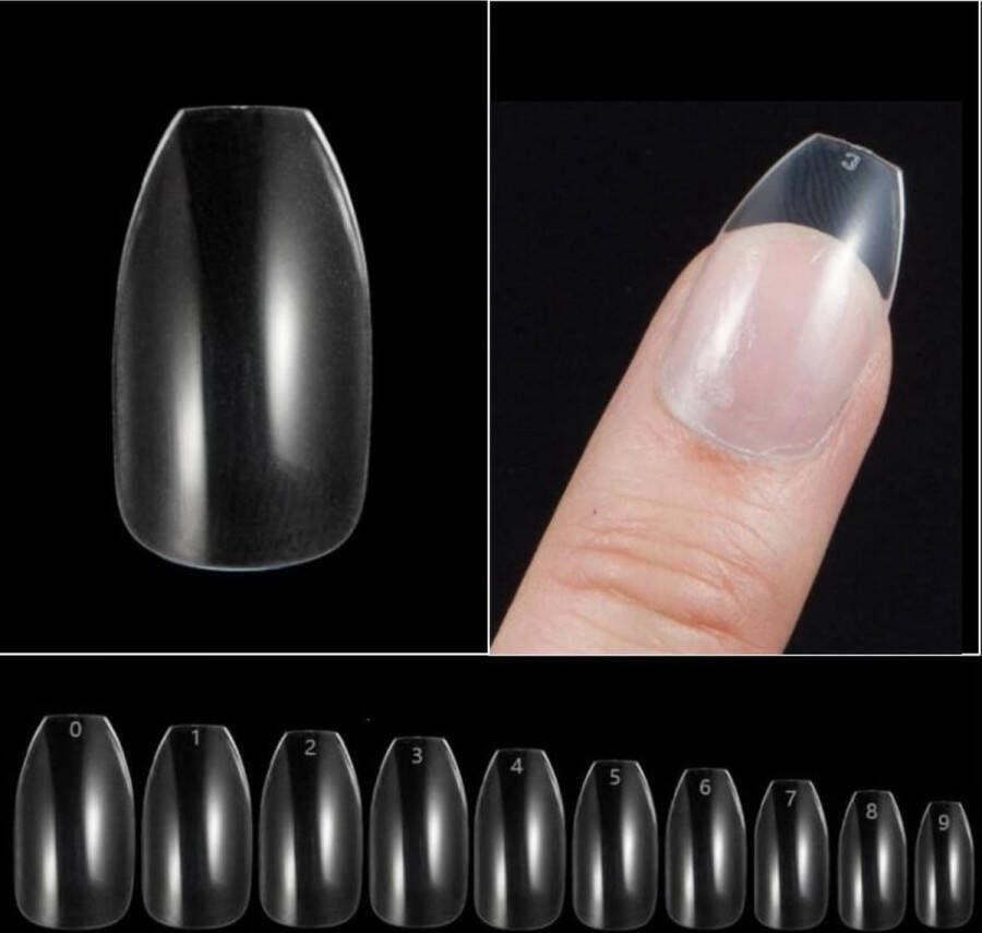 Goodbitz Nageltips 500 stuks Ballerina kort Nailtips Nepnagels Kunstnagels Plaknagels Nageltips transparant Nagel tips transparant Full cover Nailtips Full cover nageltips 500 stuks Nagel tips acryl Nagel tips