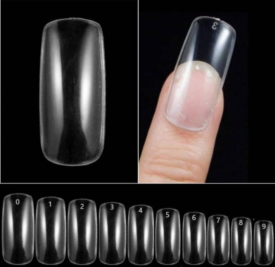 Goodbitz Nageltips 500 stuks Square lang Nailtips Nepnagels Kunstnagels Plaknagels Nageltips transparant Nagel tips transparant Full cover Nailtips Full cover nageltips 500 stuks Nagel tips acryl Nagel tips